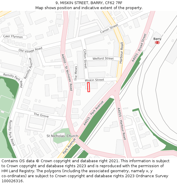 9, MISKIN STREET, BARRY, CF62 7RF: Location map and indicative extent of plot