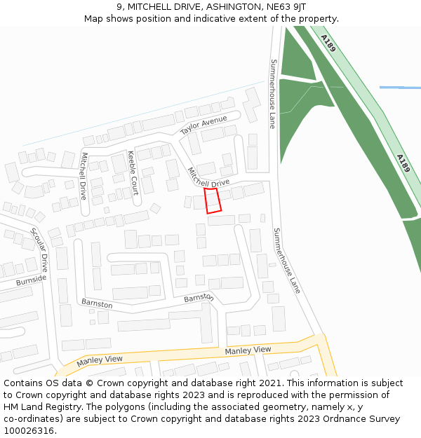 9, MITCHELL DRIVE, ASHINGTON, NE63 9JT: Location map and indicative extent of plot