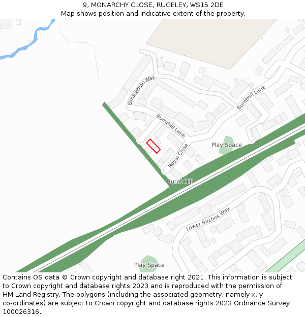 9, MONARCHY CLOSE, RUGELEY, WS15 2DE: Location map and indicative extent of plot