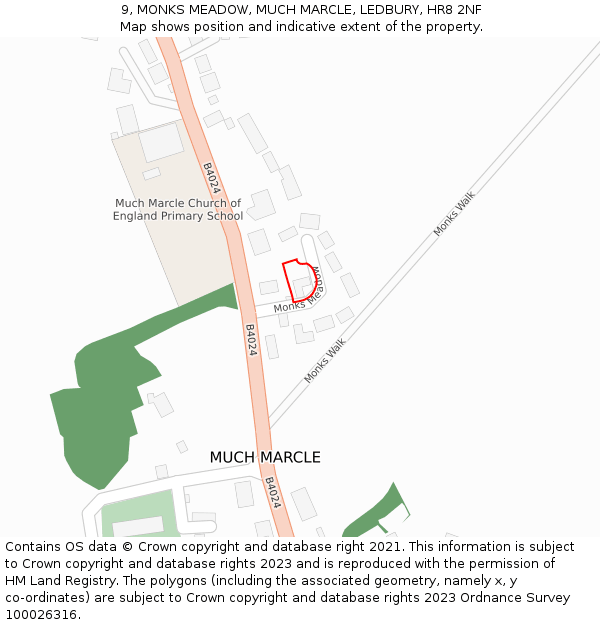 9, MONKS MEADOW, MUCH MARCLE, LEDBURY, HR8 2NF: Location map and indicative extent of plot