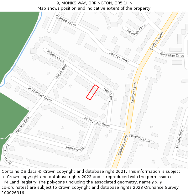 9, MONKS WAY, ORPINGTON, BR5 1HN: Location map and indicative extent of plot