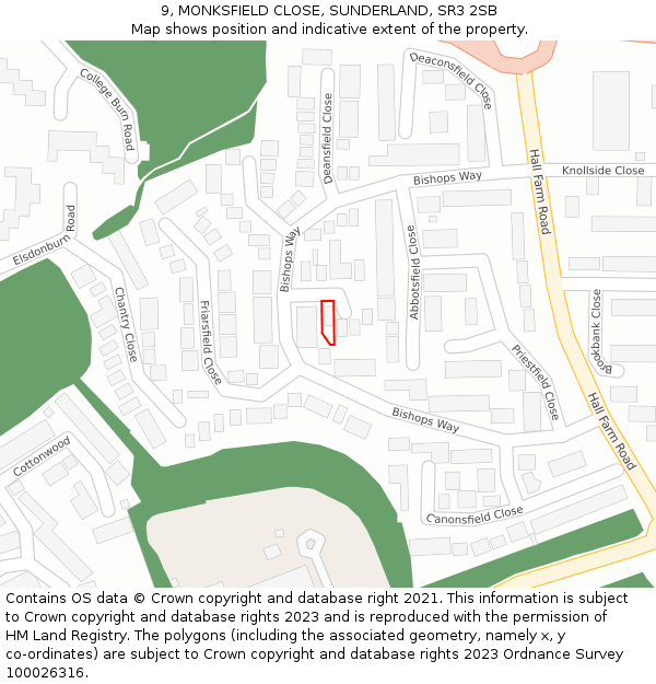 9, MONKSFIELD CLOSE, SUNDERLAND, SR3 2SB: Location map and indicative extent of plot