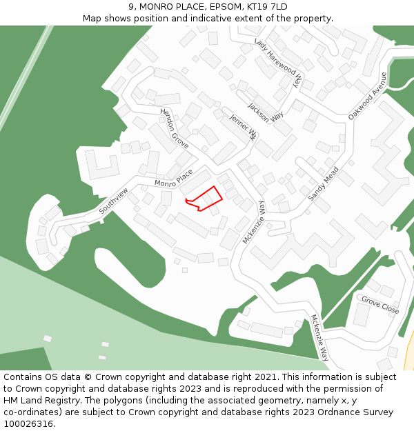 9, MONRO PLACE, EPSOM, KT19 7LD: Location map and indicative extent of plot