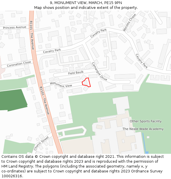 9, MONUMENT VIEW, MARCH, PE15 9PN: Location map and indicative extent of plot