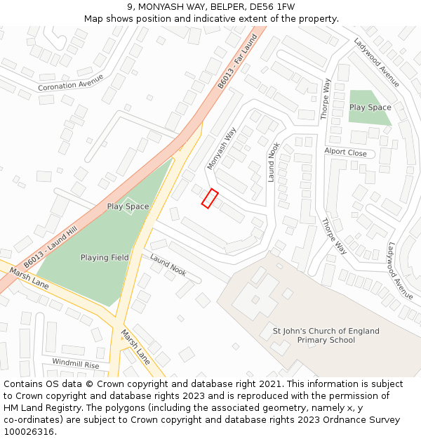 9, MONYASH WAY, BELPER, DE56 1FW: Location map and indicative extent of plot