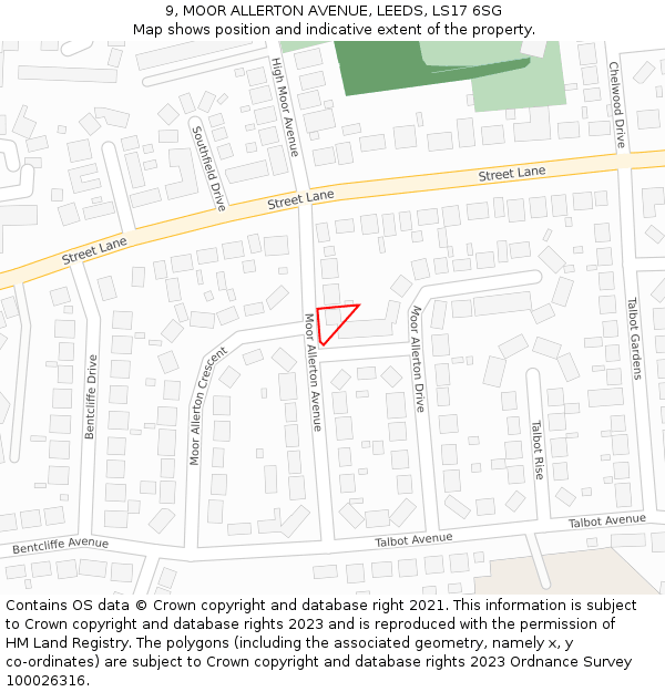 9, MOOR ALLERTON AVENUE, LEEDS, LS17 6SG: Location map and indicative extent of plot