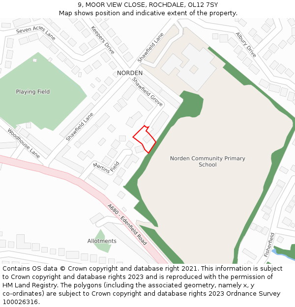 9, MOOR VIEW CLOSE, ROCHDALE, OL12 7SY: Location map and indicative extent of plot