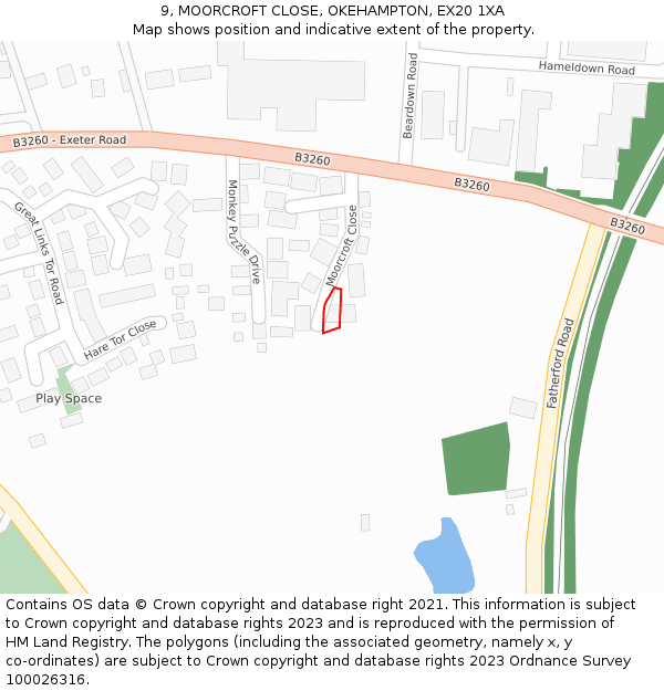 9, MOORCROFT CLOSE, OKEHAMPTON, EX20 1XA: Location map and indicative extent of plot