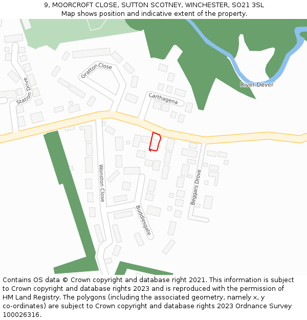 9, MOORCROFT CLOSE, SUTTON SCOTNEY, WINCHESTER, SO21 3SL: Location map and indicative extent of plot