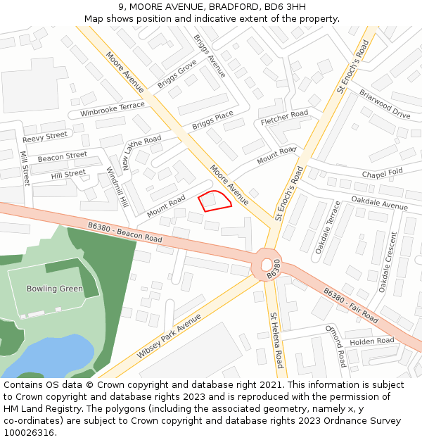 9, MOORE AVENUE, BRADFORD, BD6 3HH: Location map and indicative extent of plot