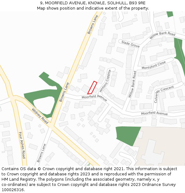 9, MOORFIELD AVENUE, KNOWLE, SOLIHULL, B93 9RE: Location map and indicative extent of plot