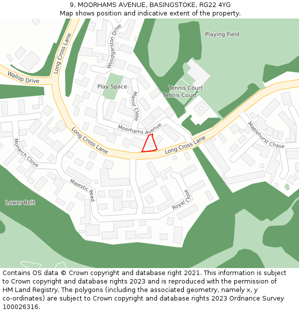 9, MOORHAMS AVENUE, BASINGSTOKE, RG22 4YG: Location map and indicative extent of plot