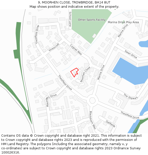 9, MOORHEN CLOSE, TROWBRIDGE, BA14 8UT: Location map and indicative extent of plot