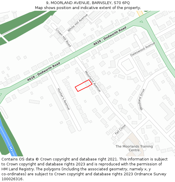 9, MOORLAND AVENUE, BARNSLEY, S70 6PQ: Location map and indicative extent of plot