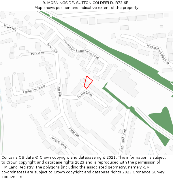 9, MORNINGSIDE, SUTTON COLDFIELD, B73 6BL: Location map and indicative extent of plot