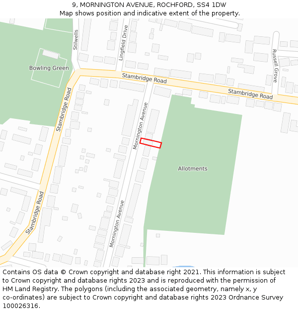 9, MORNINGTON AVENUE, ROCHFORD, SS4 1DW: Location map and indicative extent of plot