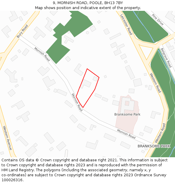 9, MORNISH ROAD, POOLE, BH13 7BY: Location map and indicative extent of plot