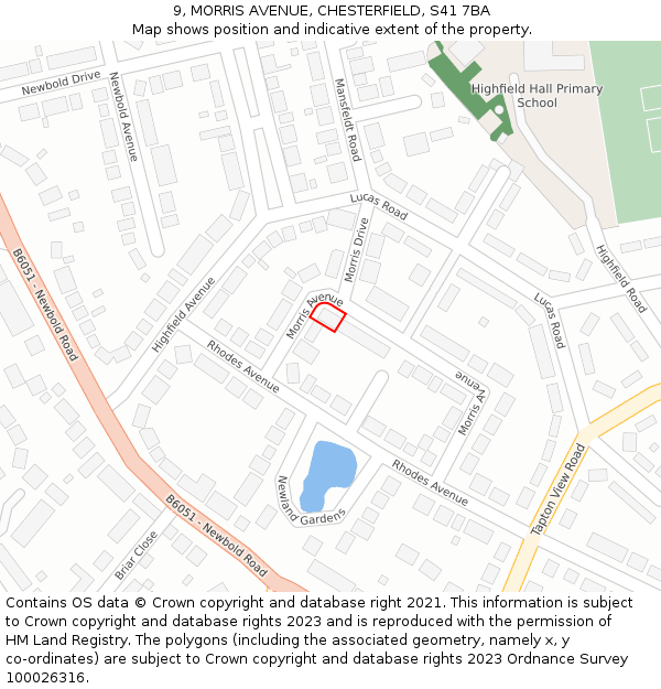 9, MORRIS AVENUE, CHESTERFIELD, S41 7BA: Location map and indicative extent of plot