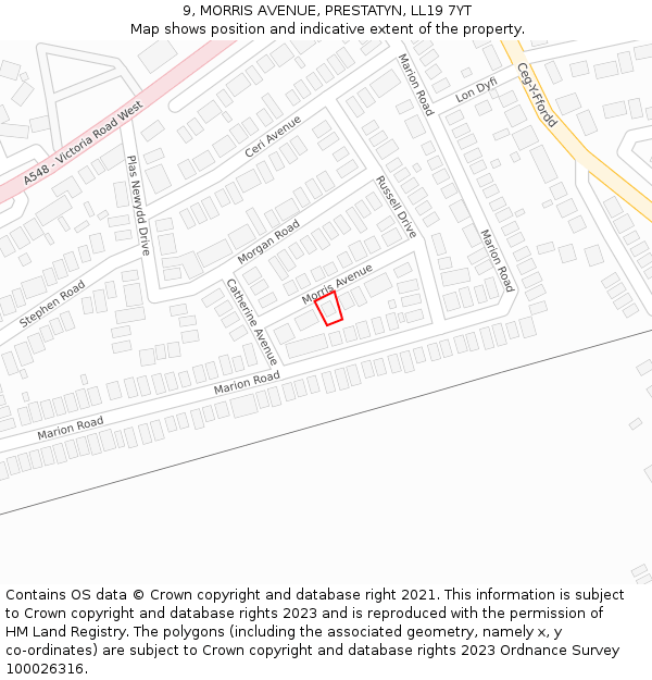 9, MORRIS AVENUE, PRESTATYN, LL19 7YT: Location map and indicative extent of plot