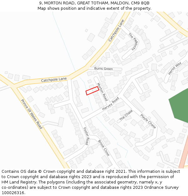 9, MORTON ROAD, GREAT TOTHAM, MALDON, CM9 8QB: Location map and indicative extent of plot