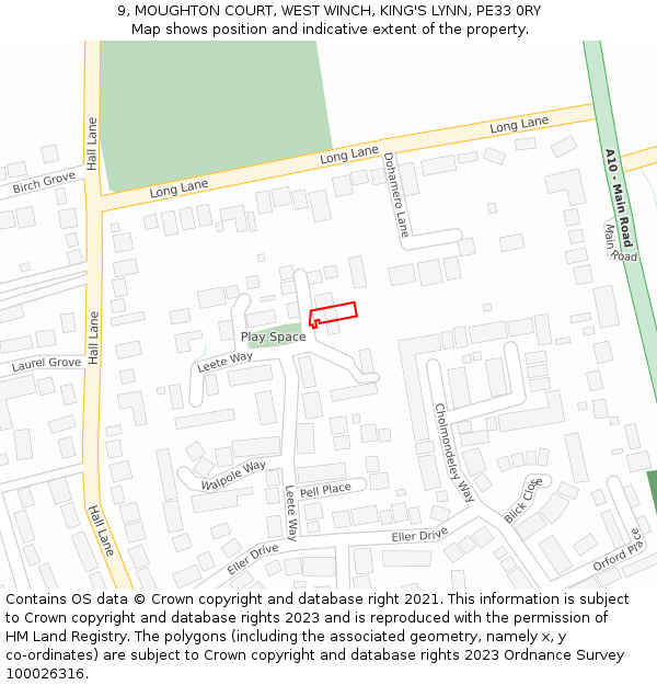 9, MOUGHTON COURT, WEST WINCH, KING'S LYNN, PE33 0RY: Location map and indicative extent of plot