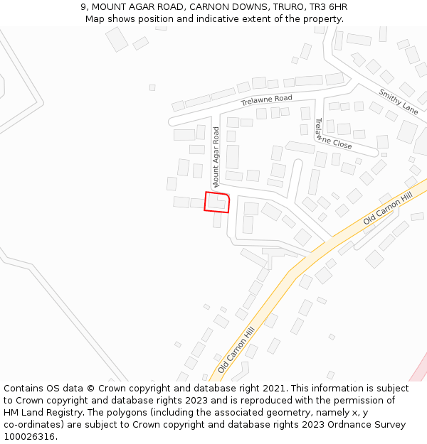 9, MOUNT AGAR ROAD, CARNON DOWNS, TRURO, TR3 6HR: Location map and indicative extent of plot