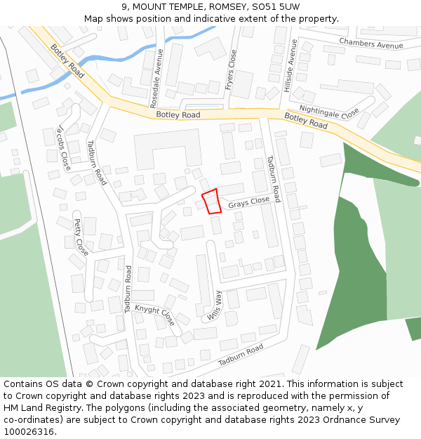 9, MOUNT TEMPLE, ROMSEY, SO51 5UW: Location map and indicative extent of plot