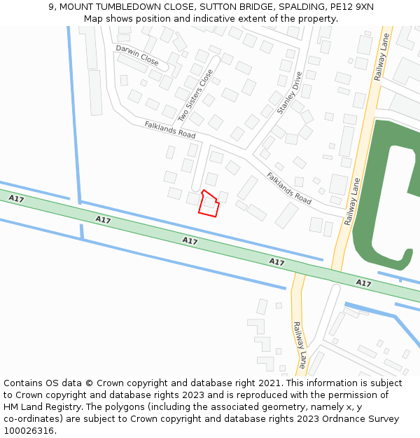 9, MOUNT TUMBLEDOWN CLOSE, SUTTON BRIDGE, SPALDING, PE12 9XN: Location map and indicative extent of plot