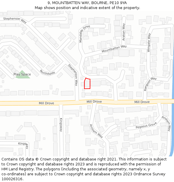 9, MOUNTBATTEN WAY, BOURNE, PE10 9YA: Location map and indicative extent of plot