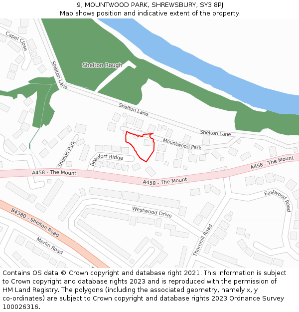 9, MOUNTWOOD PARK, SHREWSBURY, SY3 8PJ: Location map and indicative extent of plot