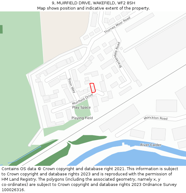 9, MUIRFIELD DRIVE, WAKEFIELD, WF2 8SH: Location map and indicative extent of plot