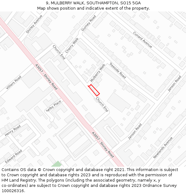 9, MULBERRY WALK, SOUTHAMPTON, SO15 5GA: Location map and indicative extent of plot