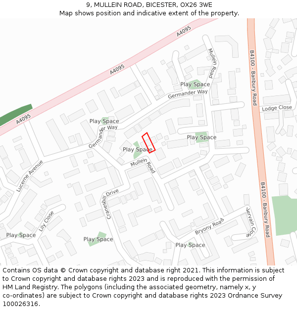 9, MULLEIN ROAD, BICESTER, OX26 3WE: Location map and indicative extent of plot