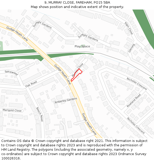 9, MURRAY CLOSE, FAREHAM, PO15 5BA: Location map and indicative extent of plot