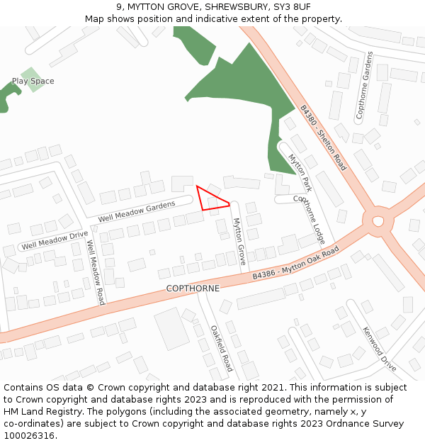 9, MYTTON GROVE, SHREWSBURY, SY3 8UF: Location map and indicative extent of plot