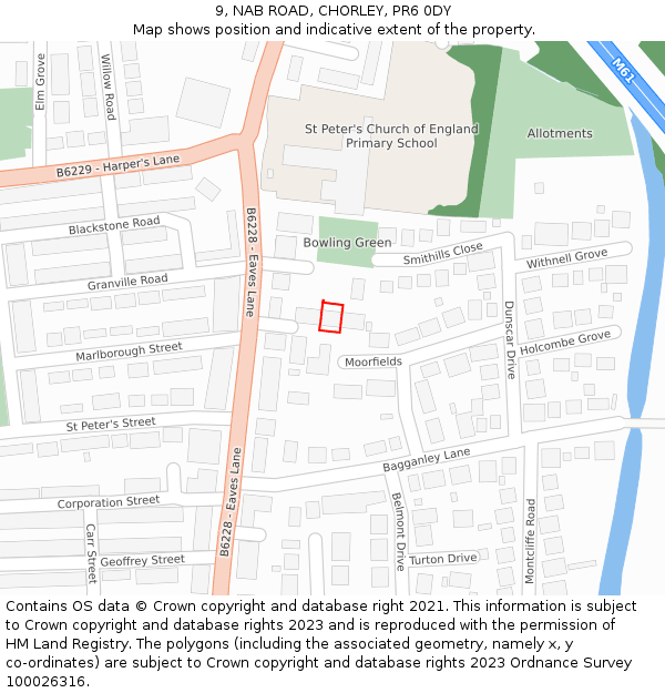 9, NAB ROAD, CHORLEY, PR6 0DY: Location map and indicative extent of plot