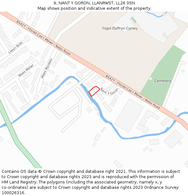 9, NANT Y GORON, LLANRWST, LL26 0SN: Location map and indicative extent of plot