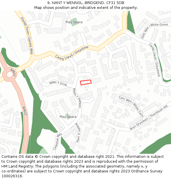 9, NANT Y WENNOL, BRIDGEND, CF31 5DB: Location map and indicative extent of plot