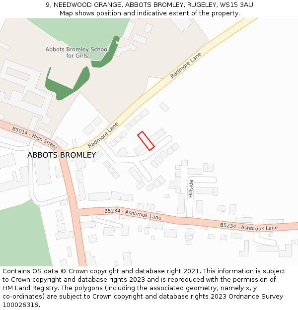 9, NEEDWOOD GRANGE, ABBOTS BROMLEY, RUGELEY, WS15 3AU: Location map and indicative extent of plot