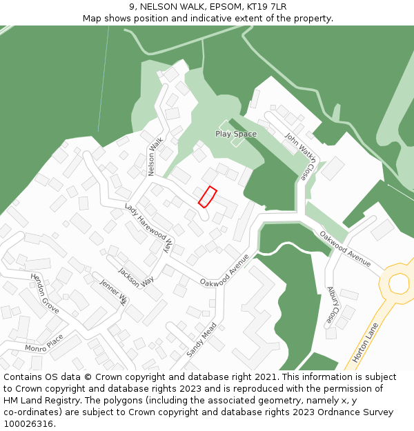 9, NELSON WALK, EPSOM, KT19 7LR: Location map and indicative extent of plot