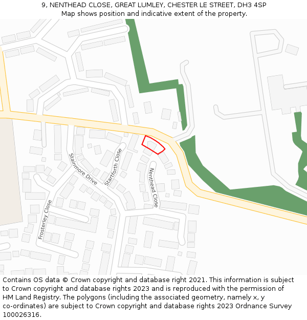 9, NENTHEAD CLOSE, GREAT LUMLEY, CHESTER LE STREET, DH3 4SP: Location map and indicative extent of plot