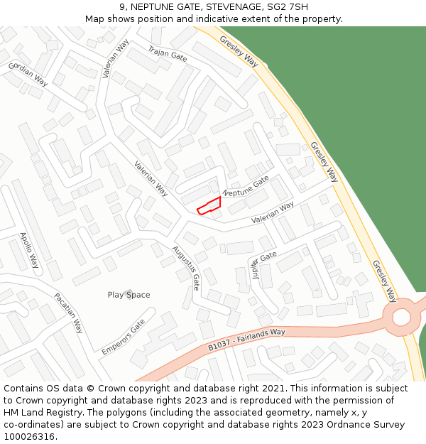 9, NEPTUNE GATE, STEVENAGE, SG2 7SH: Location map and indicative extent of plot