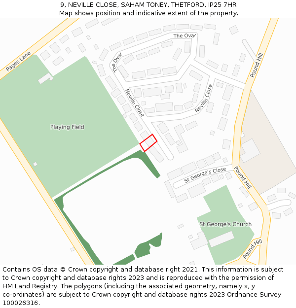 9, NEVILLE CLOSE, SAHAM TONEY, THETFORD, IP25 7HR: Location map and indicative extent of plot