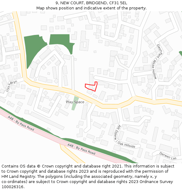 9, NEW COURT, BRIDGEND, CF31 5EL: Location map and indicative extent of plot