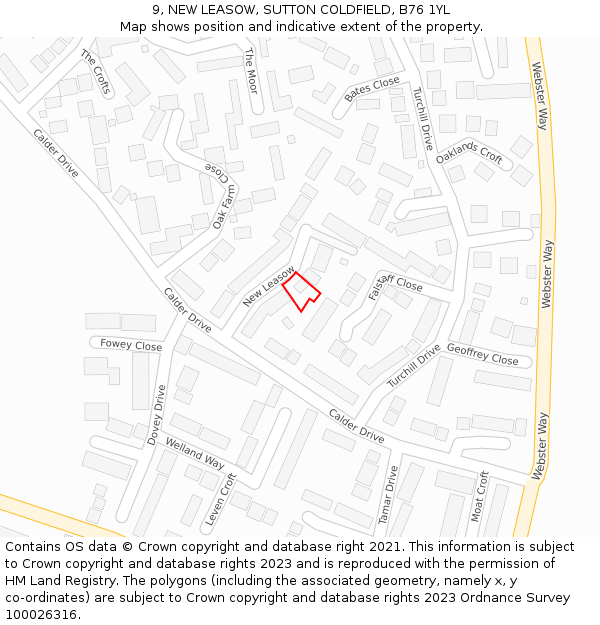 9, NEW LEASOW, SUTTON COLDFIELD, B76 1YL: Location map and indicative extent of plot