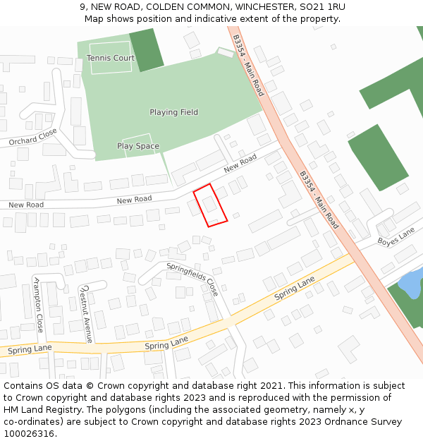 9, NEW ROAD, COLDEN COMMON, WINCHESTER, SO21 1RU: Location map and indicative extent of plot