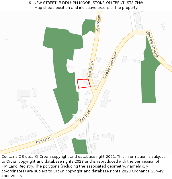 9, NEW STREET, BIDDULPH MOOR, STOKE-ON-TRENT, ST8 7NW: Location map and indicative extent of plot