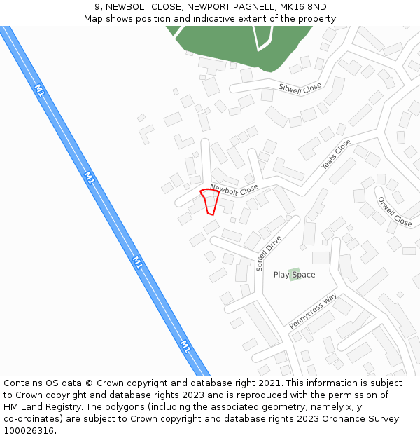 9, NEWBOLT CLOSE, NEWPORT PAGNELL, MK16 8ND: Location map and indicative extent of plot