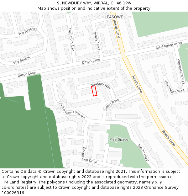 9, NEWBURY WAY, WIRRAL, CH46 1PW: Location map and indicative extent of plot