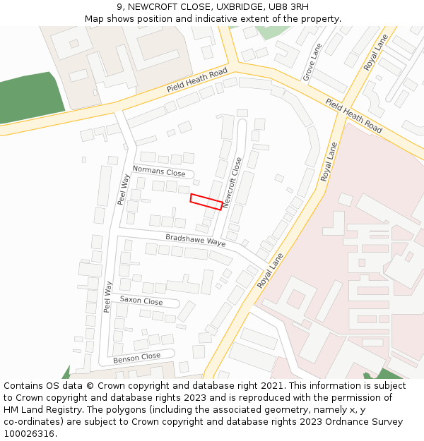 9, NEWCROFT CLOSE, UXBRIDGE, UB8 3RH: Location map and indicative extent of plot